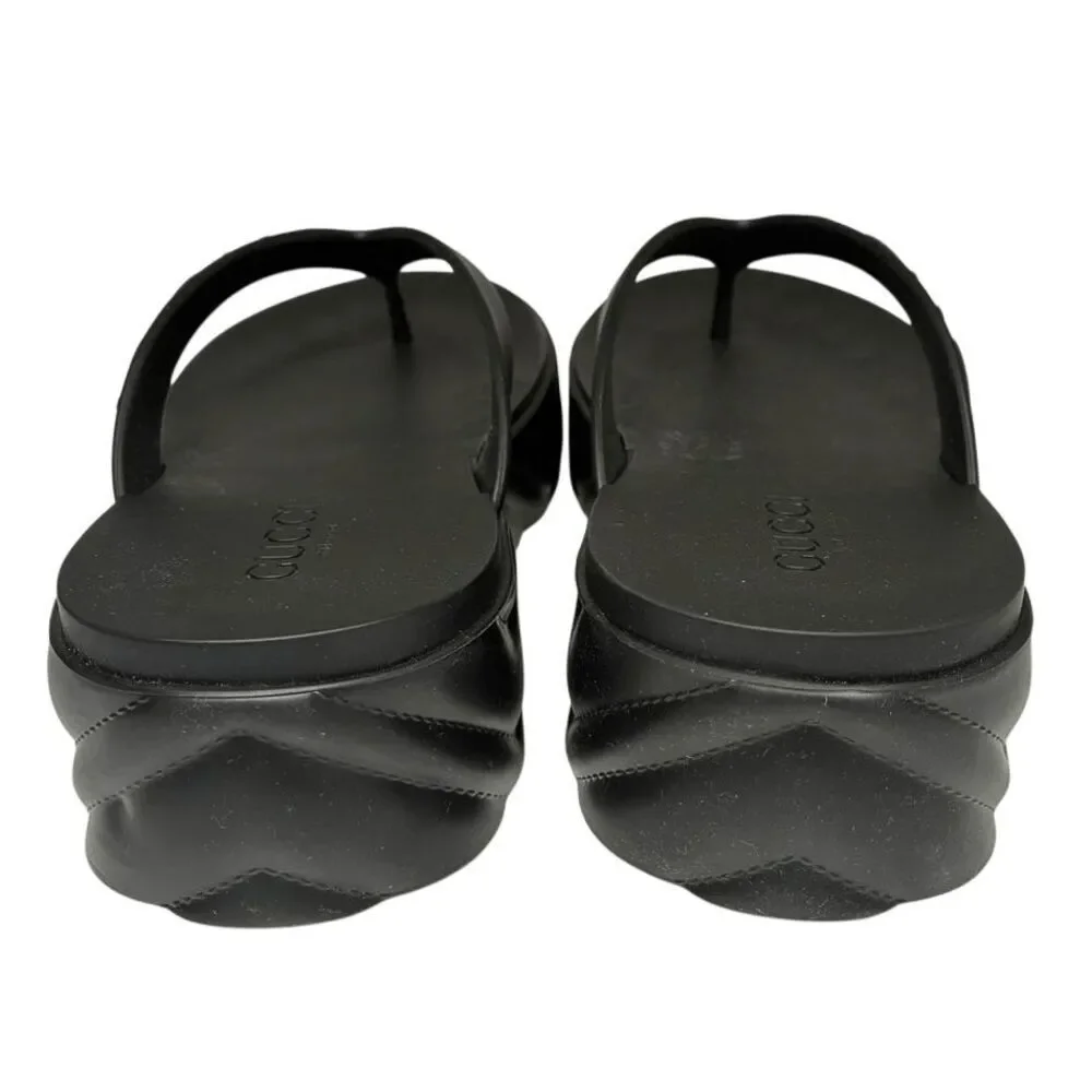 Gucci Rubber Chevron Logo Platform Thong Sandals Black Size 37 Box & Dust Bag - Picture 9 of 13